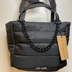 NWT STEVE MADDEN BLARA SATCHEL TOTE CROSSBODY BAG BLACK NYLON AIRPOD CASE